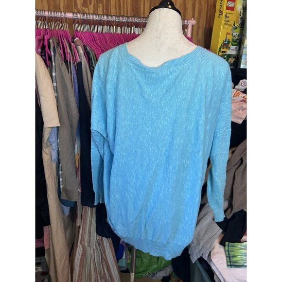 Eileen Fisher LINEN Cotton Turquoise Long Sleeve Lightweight Sz M Knit - Picture 6 of 8